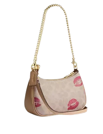 Coach Teri Mini Crossbody Bag In Signature Canvas With Lips Print Sand