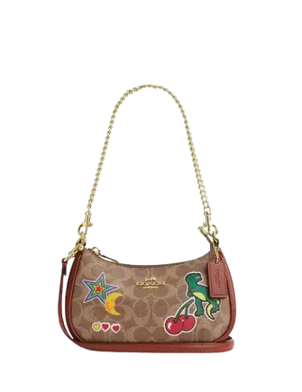 Coach Teri Mini Crossbody Bag In Signature Canvas With Sticker Print Tan Multi