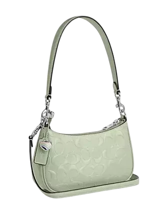 Coach Teri Mini Crossbody Bag In Signature Leather With Heart Charm Pale Green