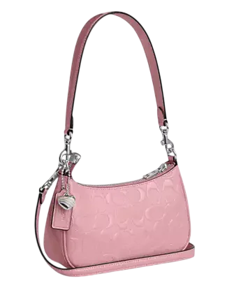 Coach Teri Mini Crossbody Bag In Signature Leather With Heart Charm Pink