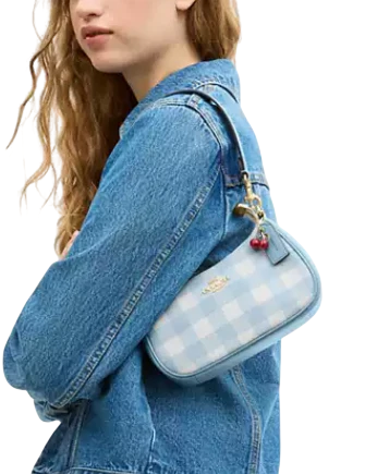 Coach Teri Mini Crossbody Bag With Gingham Print And Charm Blue