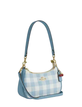 Coach Teri Mini Crossbody Bag With Gingham Print And Charm Blue