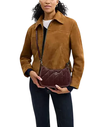 Coach Teri Shoulder Bag In Organic Cotton With Quilting Burgundy