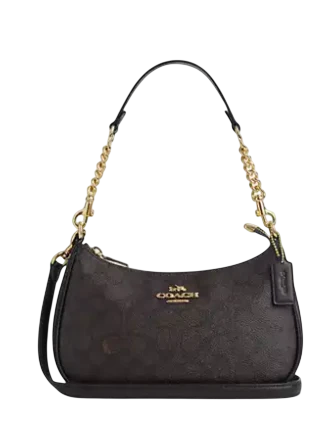Coach Teri Shoulder Bag In Signature Canvas Walnut Black