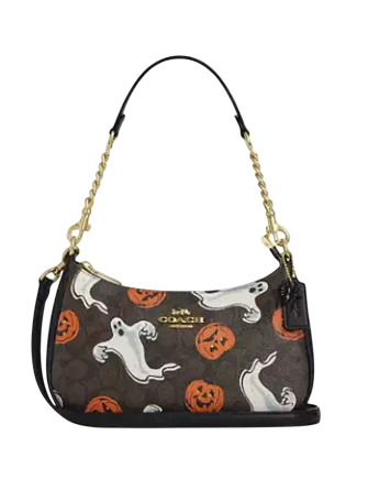 Coach Teri Shoulder Bag In Signature Canvas With Halloween Print Walnut