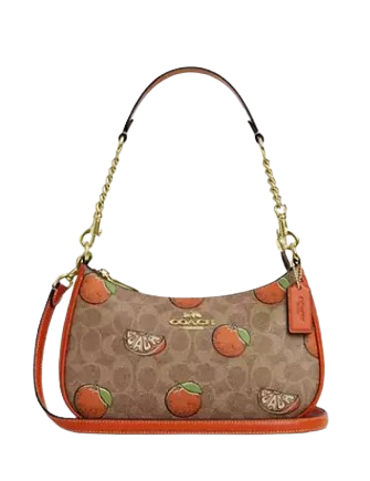 Coach Teri Shoulder Bag In Signature Canvas With Orange Print Tan