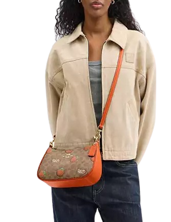 Coach Teri Shoulder Bag In Signature Canvas With Orange Print Coach Teri Shoulder Bag In Signature Canvas With Orange Print