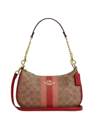 Coach Teri Shoulder Bag In Signature Canvas With Stripe Tan