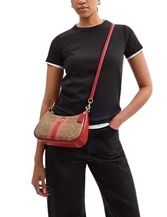 【COACH】Teri Shoulder Bag In Signature Canvas With Stripe COACH® Outlet | Teri Shoulder Bag In Signature Canvas With