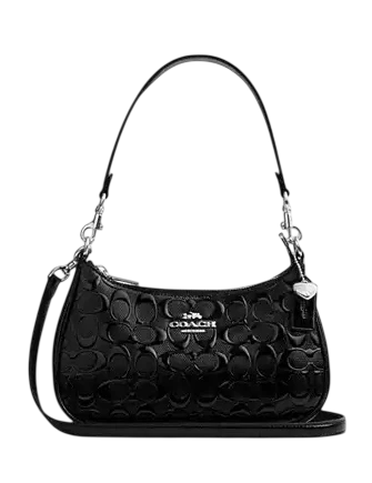 Coach Teri Shoulder Bag In Signature Leather With Heart Charm Black