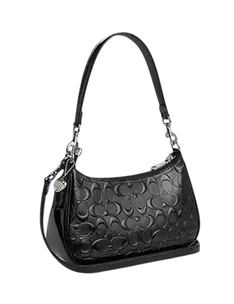 Coach Teri Shoulder Bag In Signature Leather With Heart Charm Black