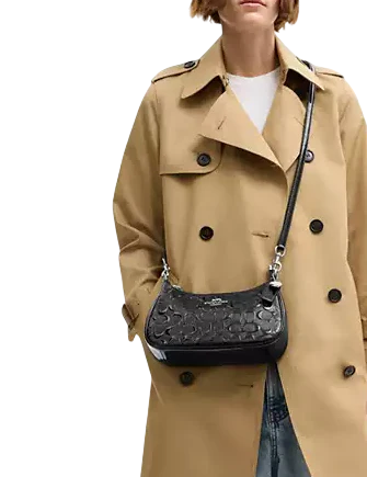 Coach Teri Shoulder Bag In Signature Leather With Heart Charm Black