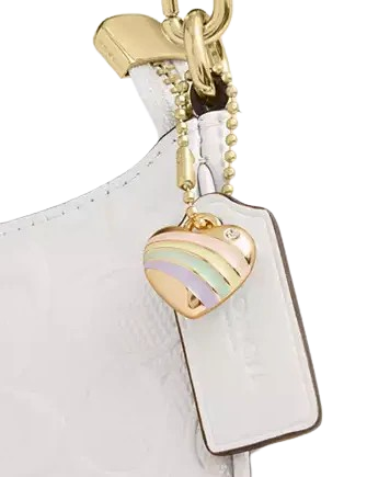 Coach Teri Shoulder Bag In Signature Leather With Heart Charm Chalk