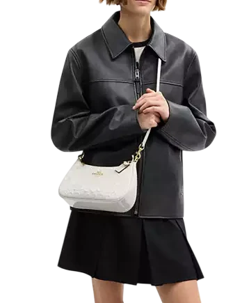 Coach Teri Shoulder Bag In Signature Leather With Heart Charm Chalk