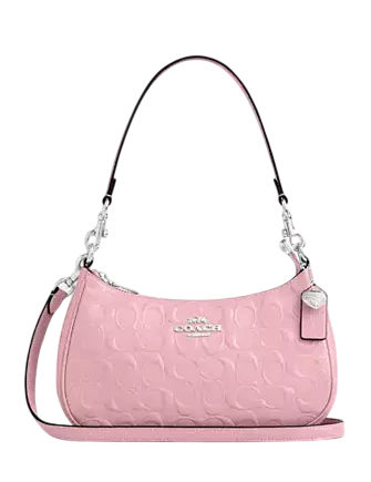 Coach Teri Shoulder Bag In Signature Leather With Heart Charm Pink