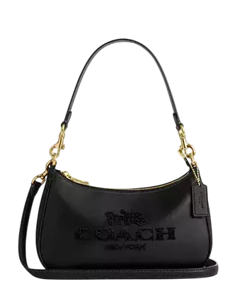 Coach Teri Shoulder Bag With Beaded Coach Graphic Black
