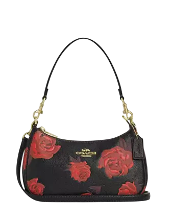Coach Teri Shoulder Bag With Floral Print Black Red