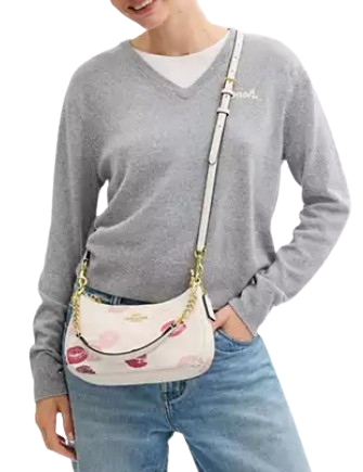 Coach Teri Shoulder Bag With Lips Print Chalk