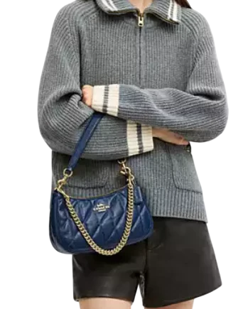 Coach Teri Shoulder Bag With Quilting Deep Blue