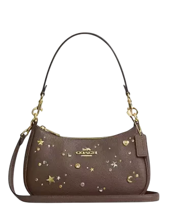 Coach Teri Shoulder Bag With Rivets Dark Stone