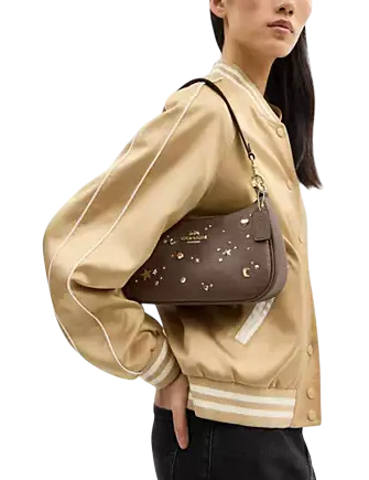 Coach Teri Shoulder Bag With Rivets Dark Stone