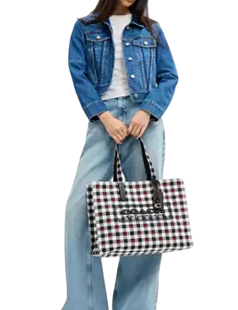 Coach Tote Bag With Gingham Print Black