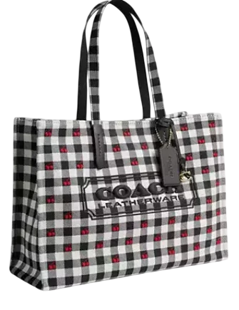 Coach Tote Bag With Gingham Print Black