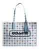 Coach Tote Bag With Gingham Print Blue