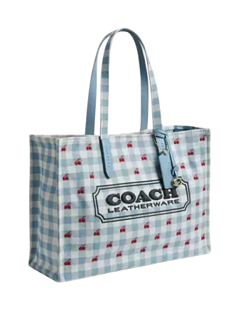 Coach Tote Bag With Gingham Print Blue