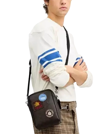 Coach Tristan Crossbody Bag 14 In Signature Canvas With Patches Walnut Black