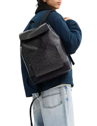 black canvas leather trekker backpack Coach Turner Backpack In Signature Canvas