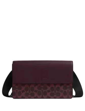 Coach Turner Flap Crossbody Bag In Signature Canvas Black Currant
