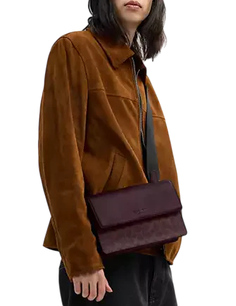 Coach Turner Flap Crossbody Bag In Signature Canvas Black Currant