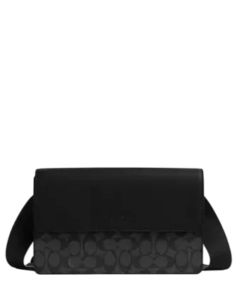 Coach Turner Flap Crossbody Bag In Signature Canvas Charcoal Black