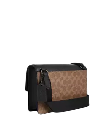 Coach Turner Flap Crossbody Bag In Signature Canvas Tan Black