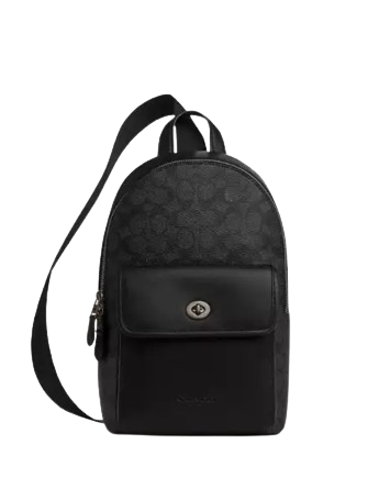 Coach Turnlock Sling Pack In Signature Canvas Charcoal Black