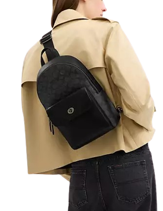 Coach Turnlock Sling Pack In Signature Canvas Charcoal Black