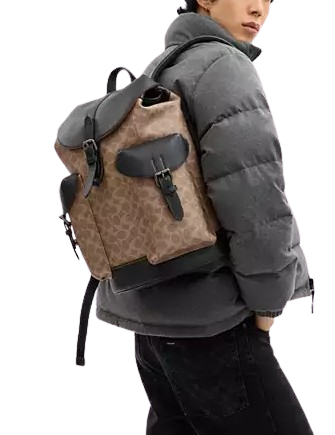 Coach Warner Backpack In Signature Canvas Tan Black