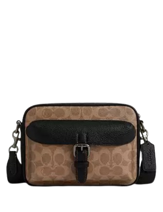 Coach Warner Crossbody Bag In Signature Canvas Tan Black