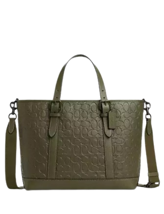 Coach Warner Tote Bag In Signature Leather Olive Drab