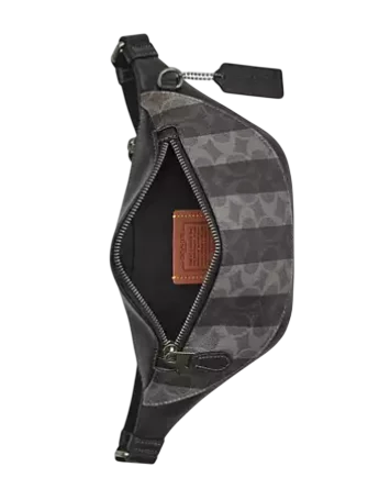 Coach Warren Mini Belt Bag In Signature Canvas With Stripes Black Grey