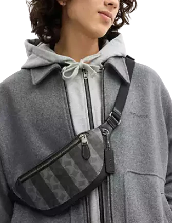 Coach Warren Mini Belt Bag In Signature Canvas With Stripes Black Grey