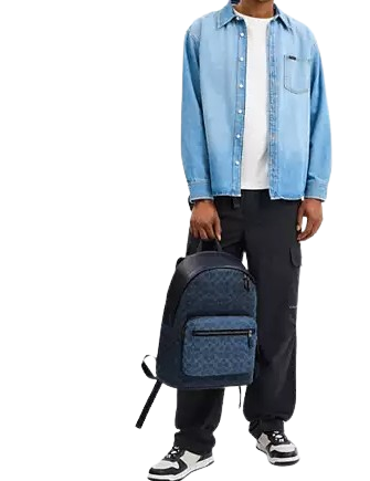 Coach West Backpack In Blocked Signature Canvas Denim Light Denim 