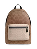 Coach West Backpack In Blocked Signature Canvas Sand Tan