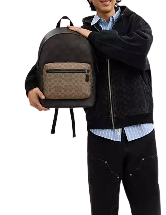 Coach West Backpack In Blocked Signature Canvas Walnut Tan