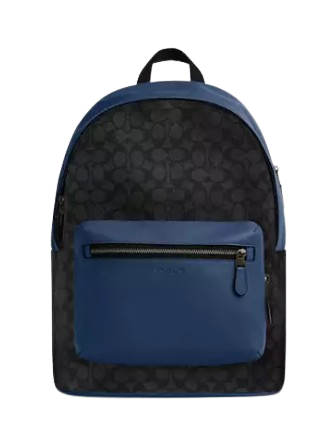 Coach West Backpack In Colorblock Signature Canvas Charcoal Deep Blue