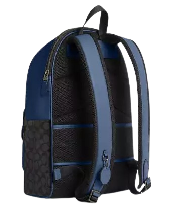 Coach West Backpack In Colorblock Signature Canvas Charcoal Deep Blue