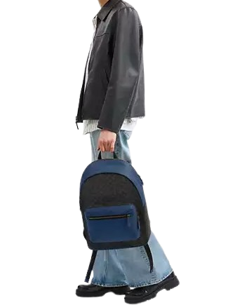 Coach West Backpack In Colorblock Signature Canvas Charcoal Deep Blue