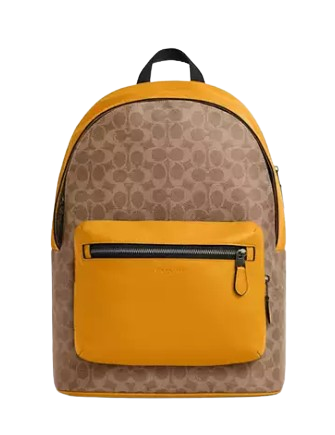 Coach West Backpack In Colorblock Signature Canvas Tan Buttercup