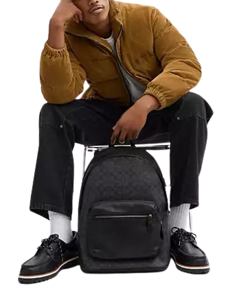 Coach West Backpack In Signature Canvas Charcoal Black